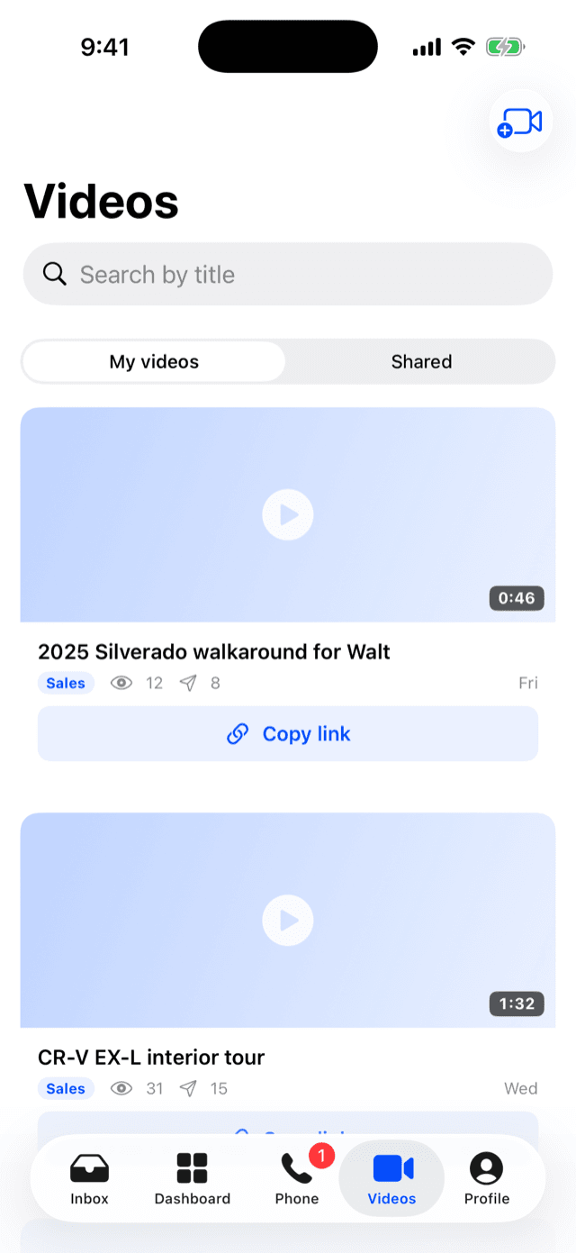 Dealer Funnel iOS: walkaround video library