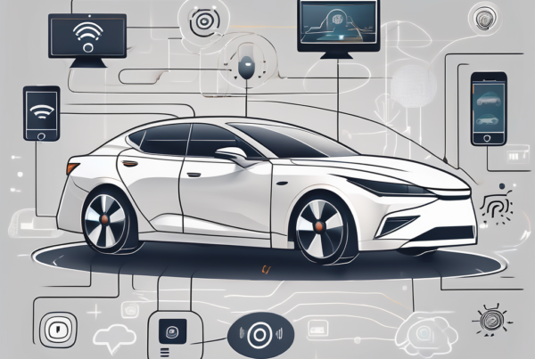 A sleek modern car with digital interfaces inside