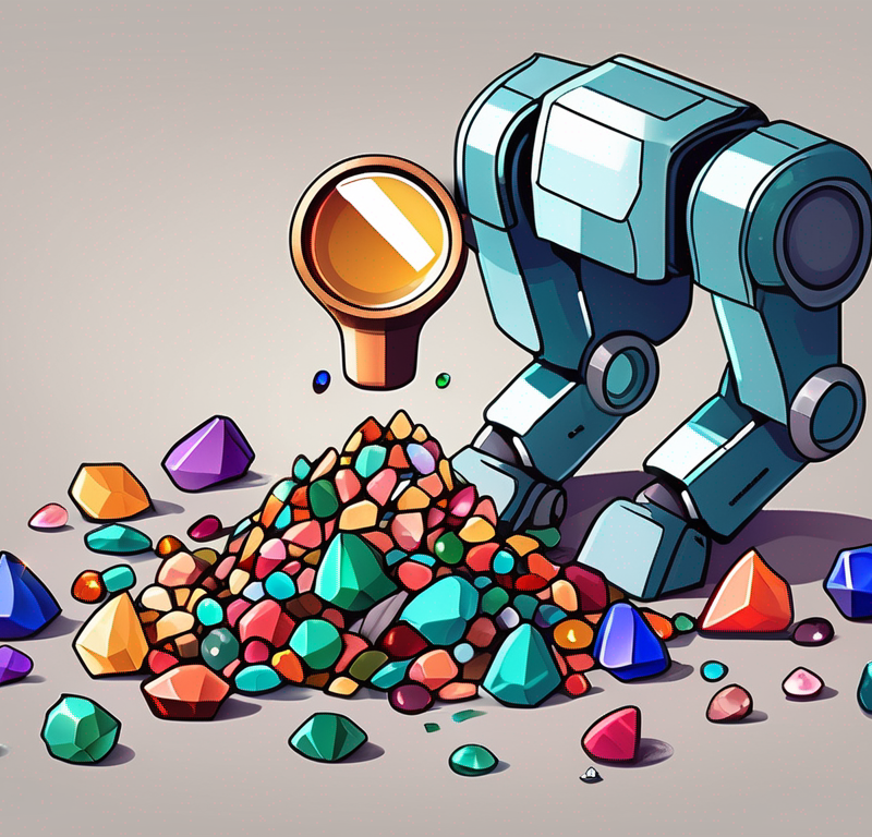 A robotic arm sorting through a pile of different colored gems (representing leads)