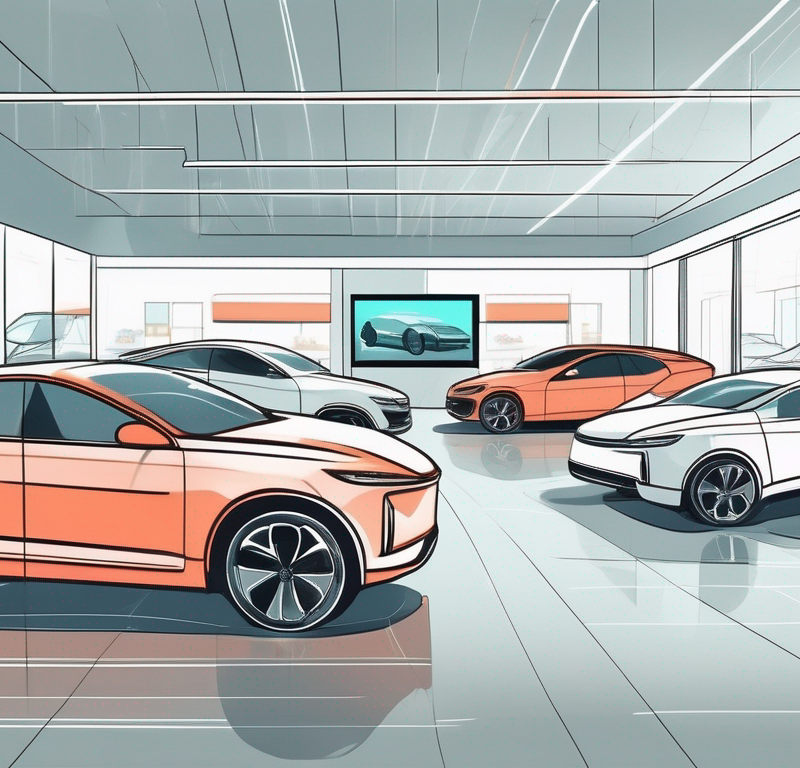 A modern car dealership with digital screens