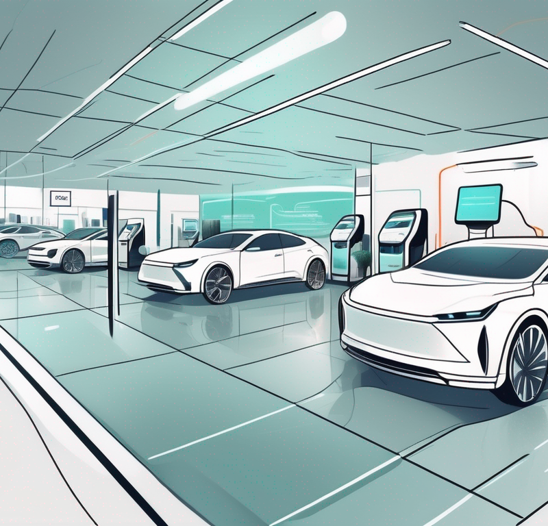 A car dealership with ai-powered devices like tablets