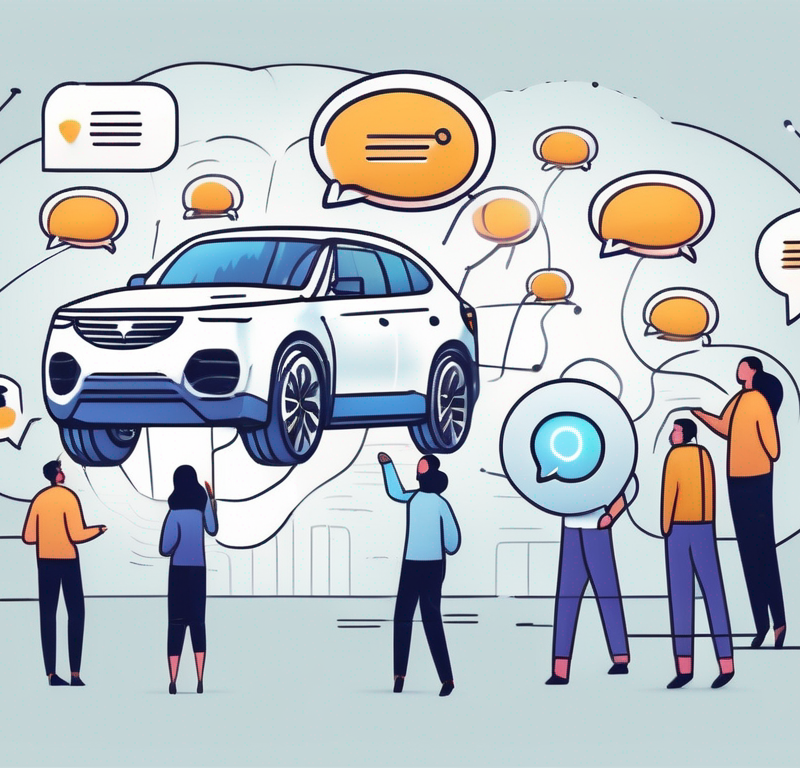 A car dealership with ai chat bubbles emanating from it