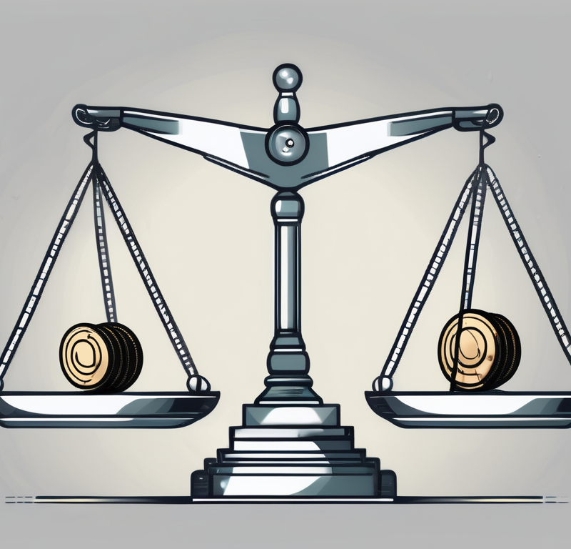 A balanced scale with ai robotic elements on one side and a gavel on the other side