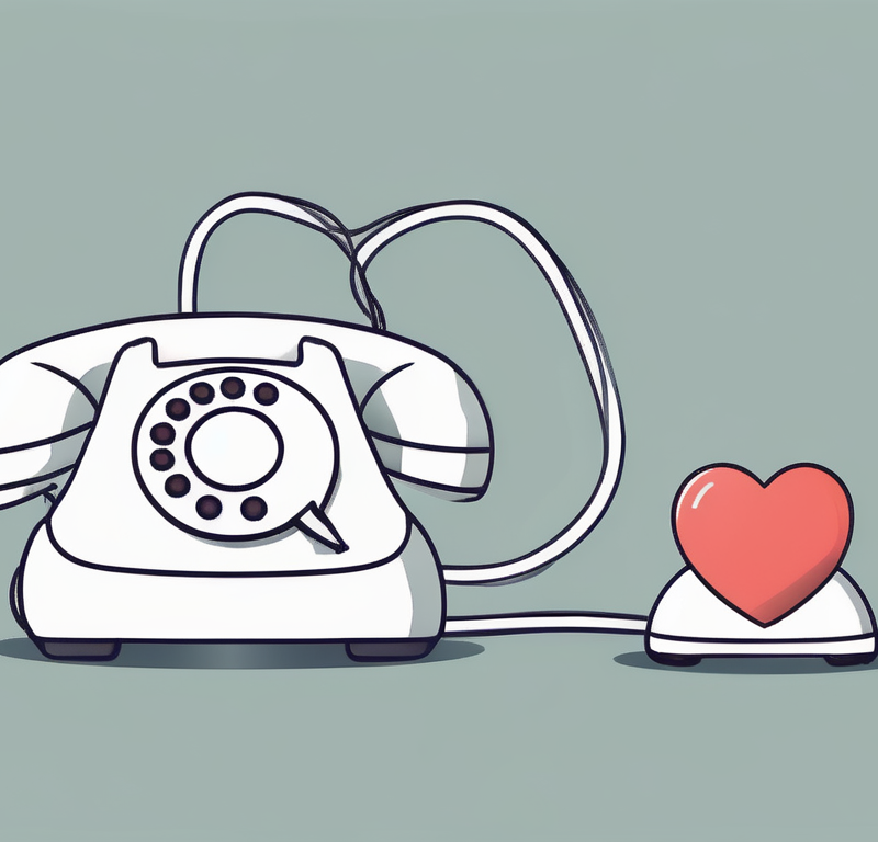 Two telephones connected by a heart-shaped string
