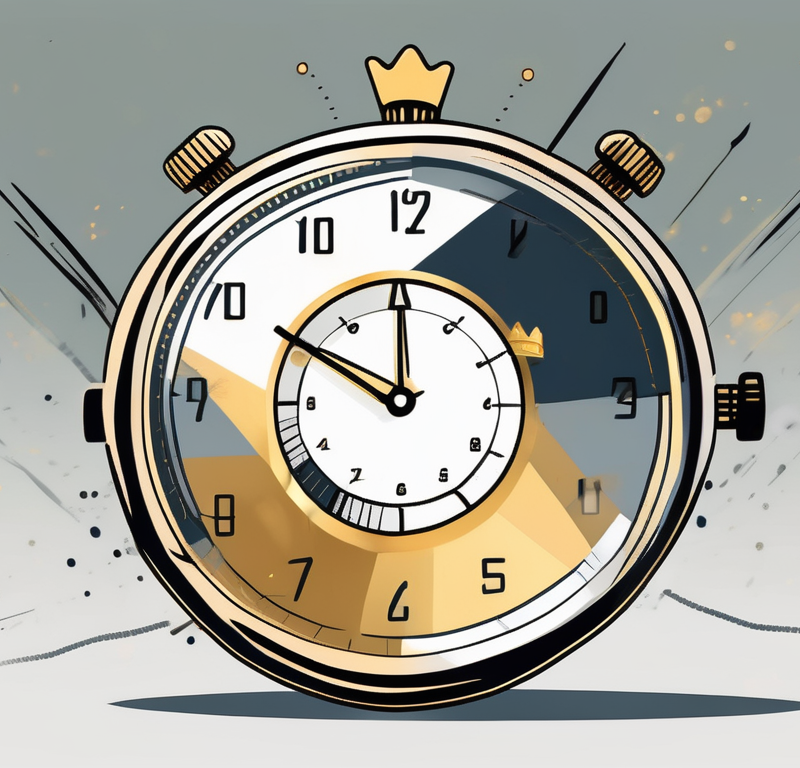 A stopwatch on one side with rays emanating from it